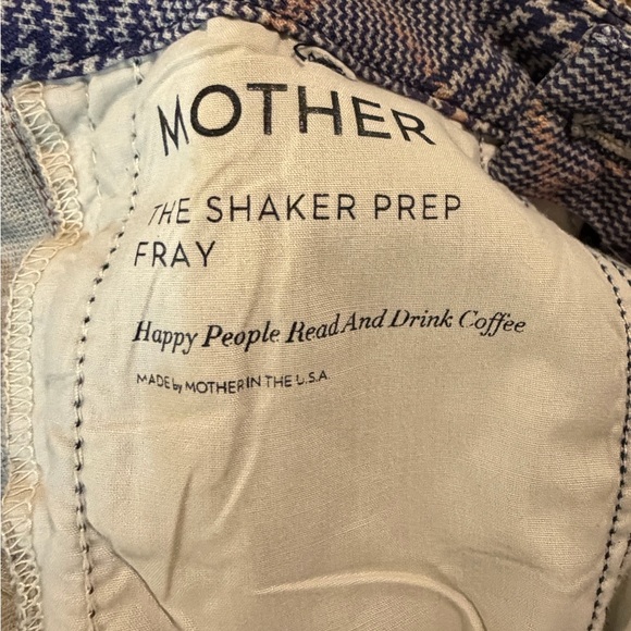 Mother Jeans 28 The Shaker Prep Fray Pant Blue Red Plaid Track Stripe Trouser - Picture 8 of 8